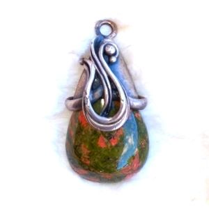 💞SOLD!💞Vintage Sterling Silver Signed UNAKITE Natural Stone Pendant - Best